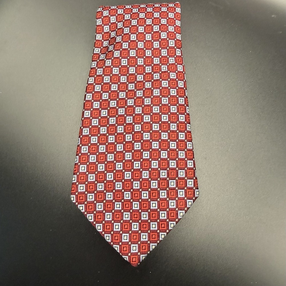 Brooks‎ Brothers Men's Red & Gray Geometric Silk Tie 3.5" W 54L USA Made